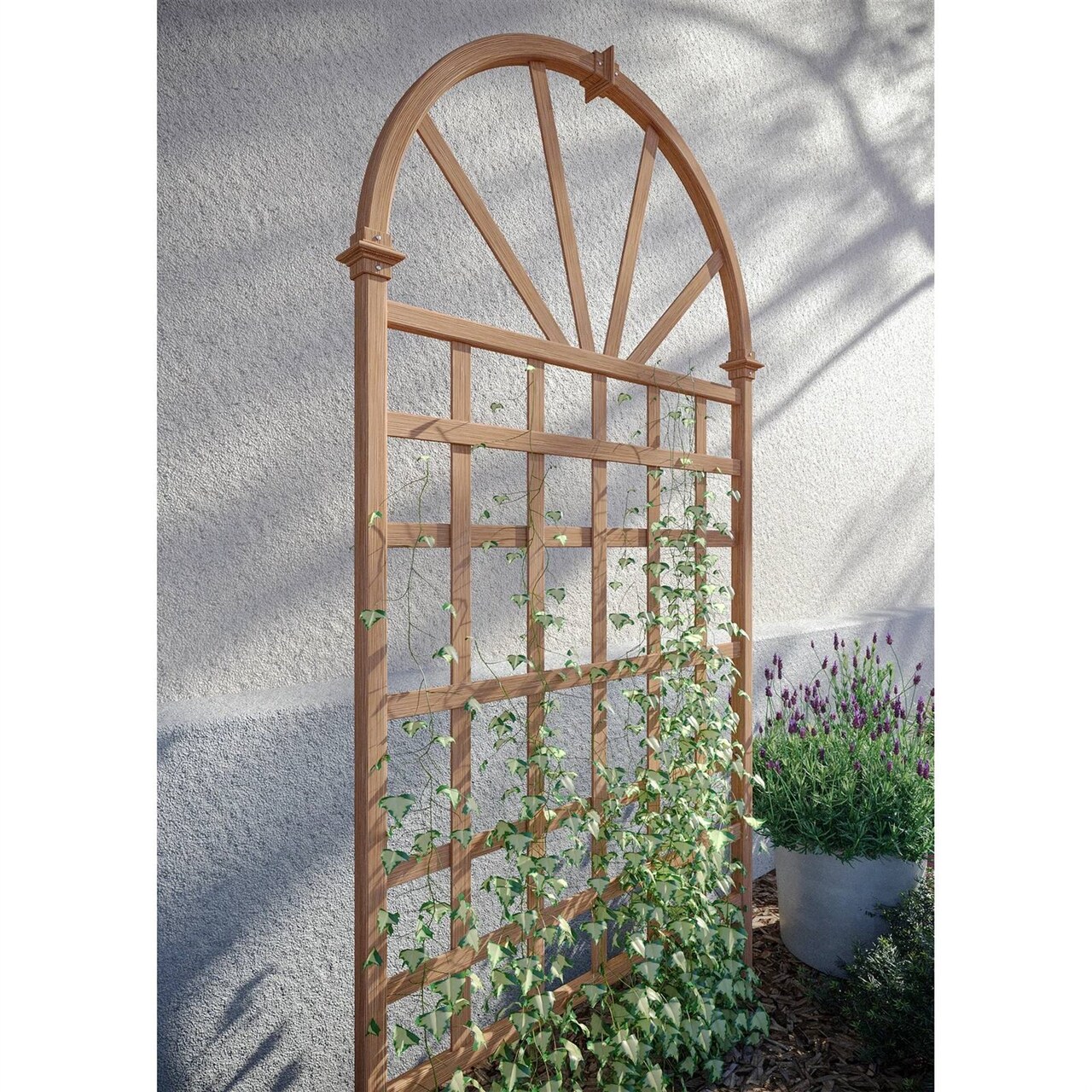77-inch Outdoor Vinyl Garden Trellis with Arched Top and Lattice Panel for Climbing Plants